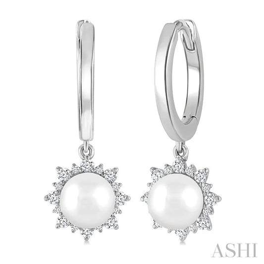 Pearl & Petite Diamond Fashion Huggie Earrings