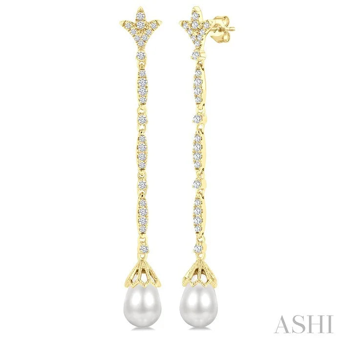 Pearl & Diamond Long Earrings