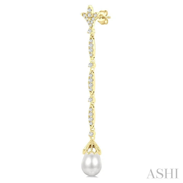 Pearl & Diamond Long Earrings