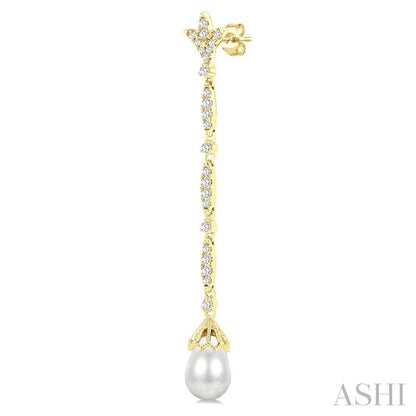 Pearl & Diamond Long Earrings