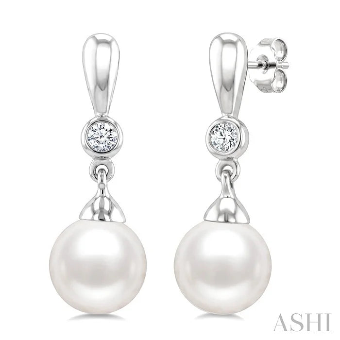 Pearl & Diamond Drop Earrings
