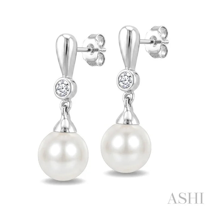 Pearl & Diamond Drop Earrings