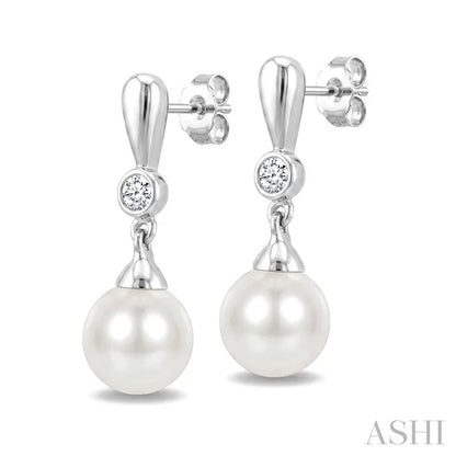 Pearl & Diamond Drop Earrings