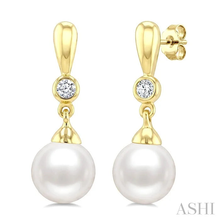Pearl & Diamond Drop Earrings