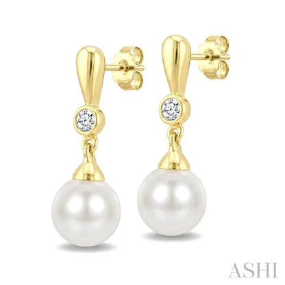 Pearl & Diamond Drop Earrings