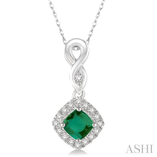 Cushion Shape Gemstone & Halo Diamond Pendant