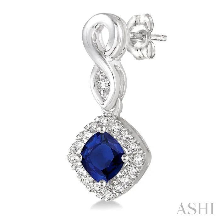 Cushion Shape Gemstone & Halo Diamond Earrings
