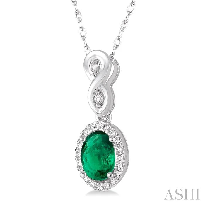 Oval Shape Gemstone & Halo Diamond Pendant