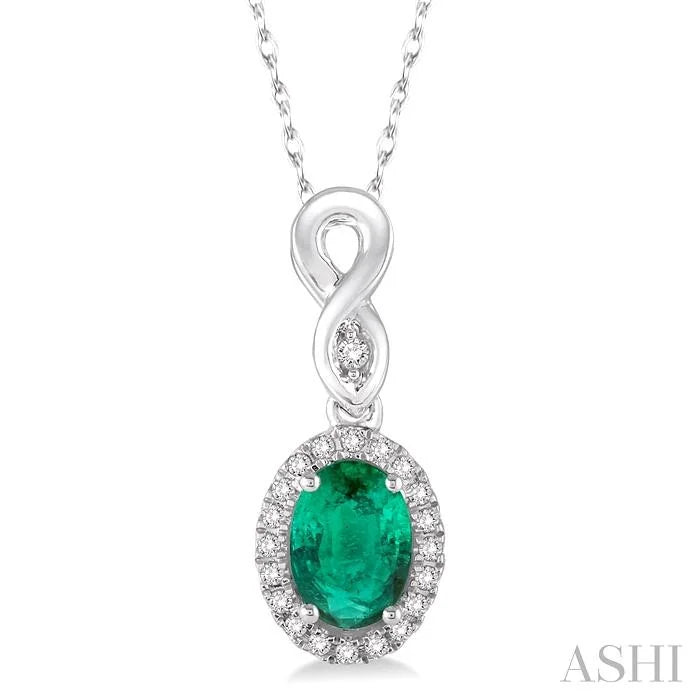 Oval Shape Gemstone & Halo Diamond Pendant