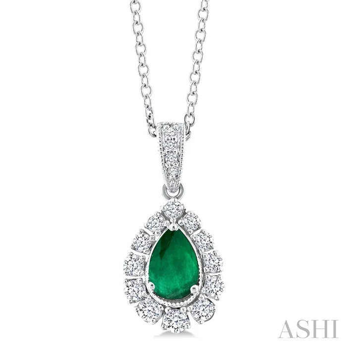 Pear Shape Gemstone & Halo Diamond Pendant