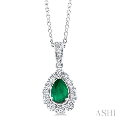 Pear Shape Gemstone & Halo Diamond Pendant