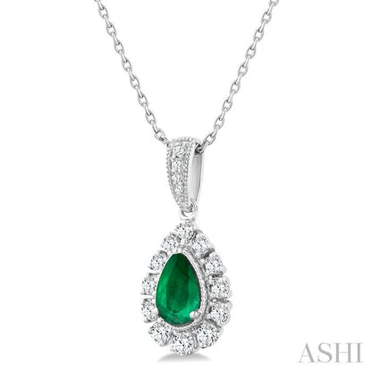 Pear Shape Gemstone & Halo Diamond Pendant