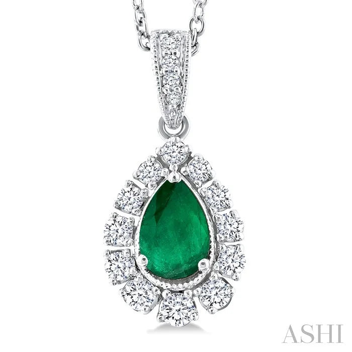 Pear Shape Gemstone & Halo Diamond Pendant