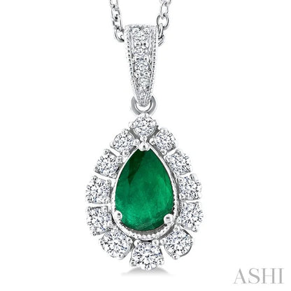 Pear Shape Gemstone & Halo Diamond Pendant