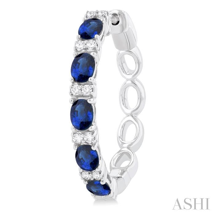 Oval Shape Alternate Gemstone & Diamond Hoop Earrings