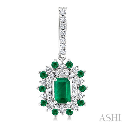 Emerald Shape Gemstone & Halo Diamond Earrings