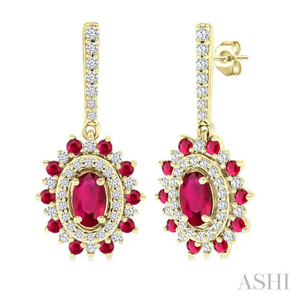 Oval Shape Gemstone & Halo Diamond Earrings