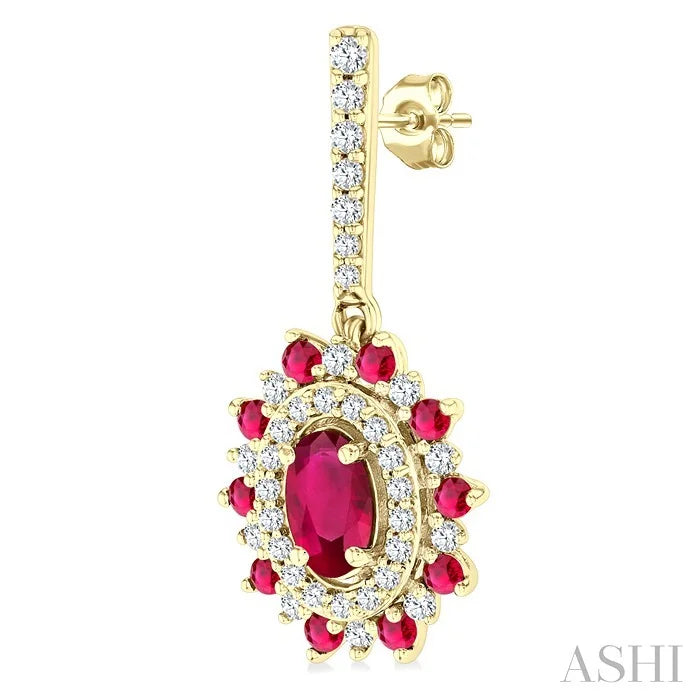 Oval Shape Gemstone & Halo Diamond Earrings