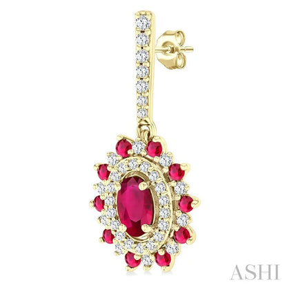 Oval Shape Gemstone & Halo Diamond Earrings
