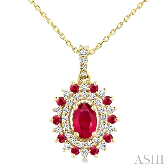Oval Shape Gemstone & Halo Diamond Pendant