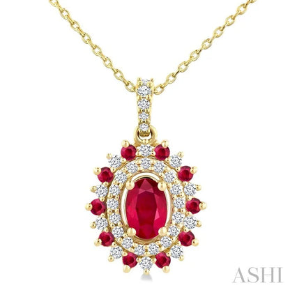 Oval Shape Gemstone & Halo Diamond Pendant