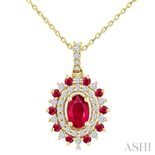 Oval Shape Gemstone & Halo Diamond Pendant