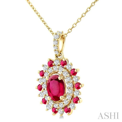 Oval Shape Gemstone & Halo Diamond Pendant
