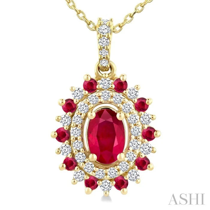 Oval Shape Gemstone & Halo Diamond Pendant