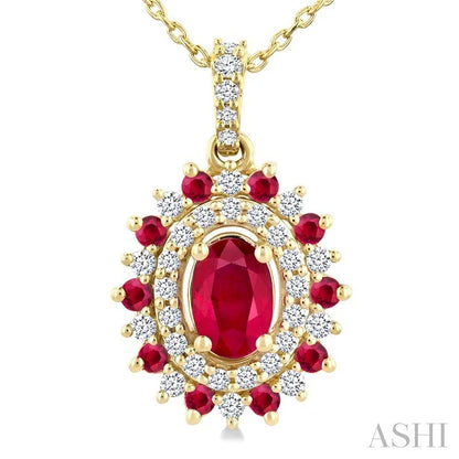 Oval Shape Gemstone & Halo Diamond Pendant