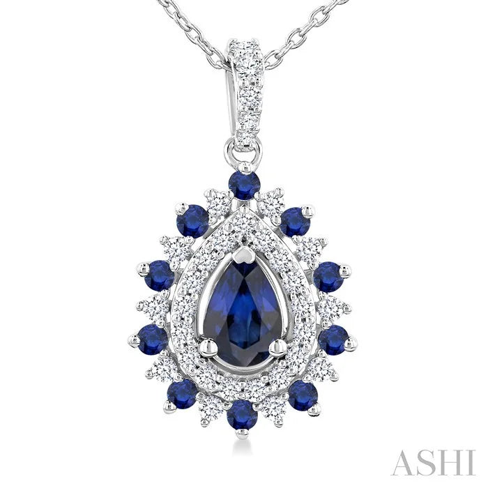 Pear Shape Gemstone & Halo Diamond Pendant