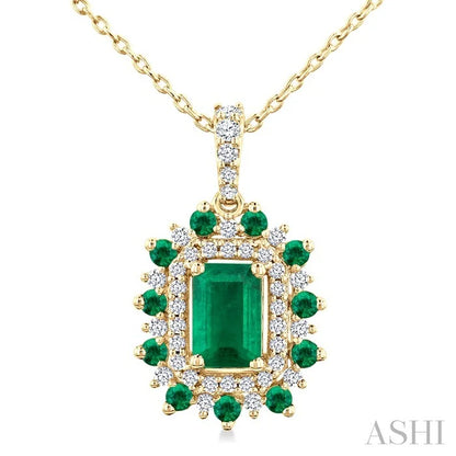 Emerald Shape Gemstone & Halo Diamond Pendant