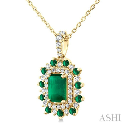 Emerald Shape Gemstone & Halo Diamond Pendant