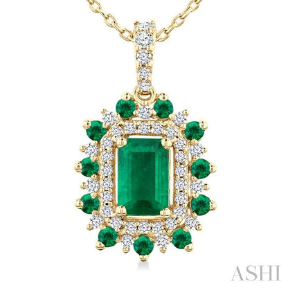 Emerald Shape Gemstone & Halo Diamond Pendant