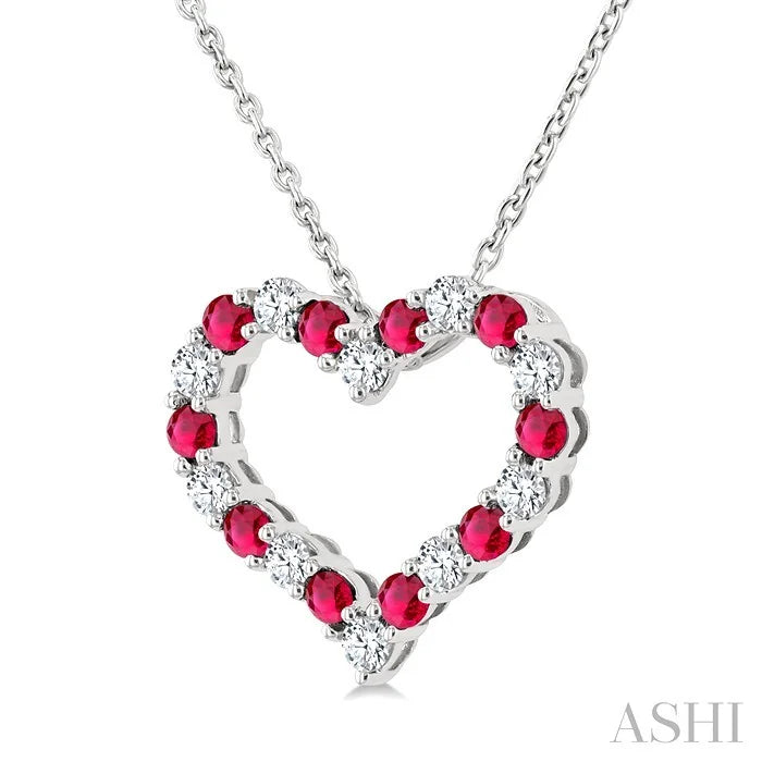 Heart Shape Alternate Gemstone & Diamond Fashion Pendant