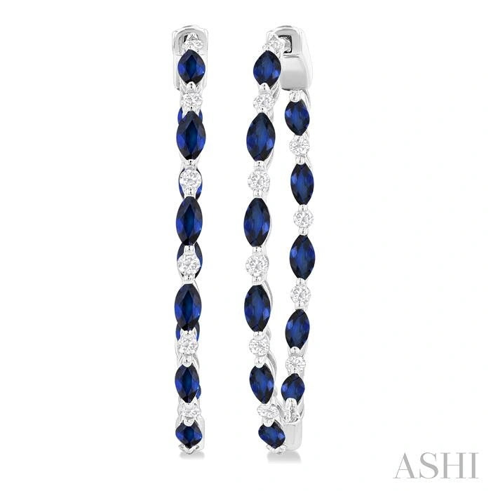 Inside-Out Marquise Shape Alternate Gemstone & Diamond Hoop Earrings