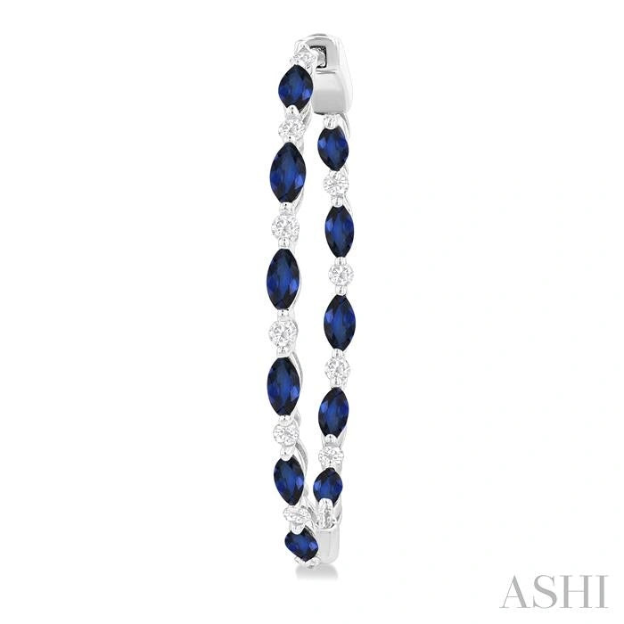 Inside-Out Marquise Shape Alternate Gemstone & Diamond Hoop Earrings