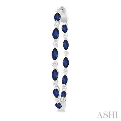 Inside-Out Marquise Shape Alternate Gemstone & Diamond Hoop Earrings