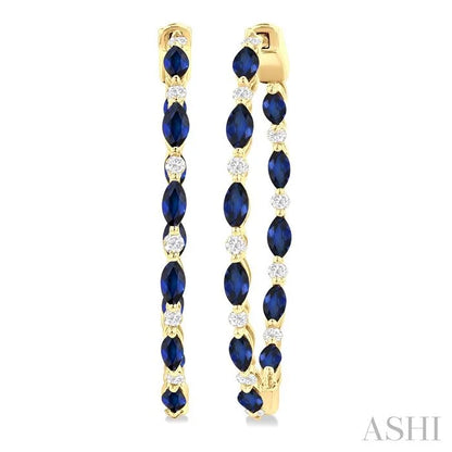 Inside-Out Marquise Shape Alternate Gemstone & Diamond Hoop Earrings