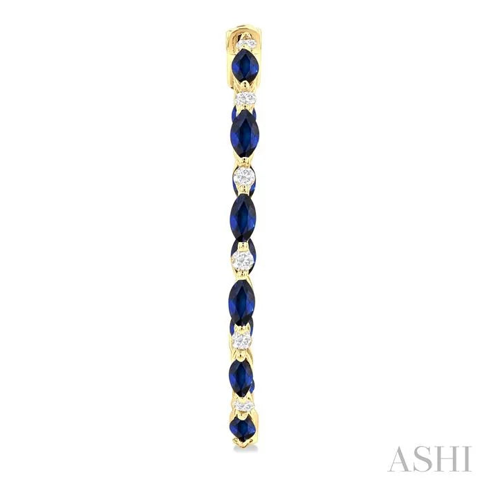 Inside-Out Marquise Shape Alternate Gemstone & Diamond Hoop Earrings