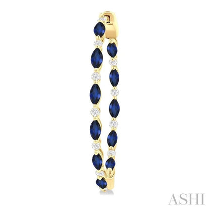 Inside-Out Marquise Shape Alternate Gemstone & Diamond Hoop Earrings