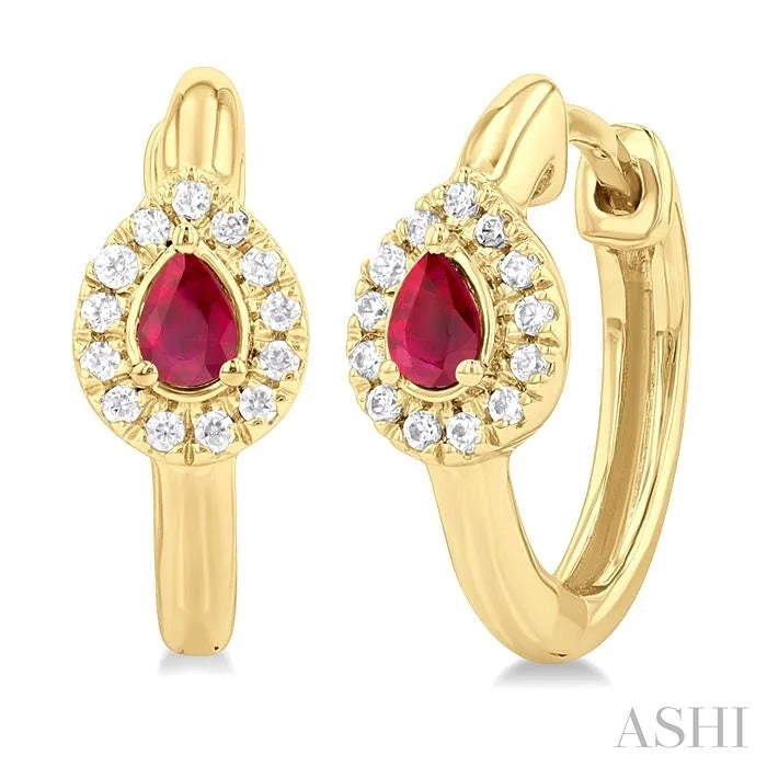 Pear Shape Gemstone & Petite Halo Diamond Huggie Fashion Earrings