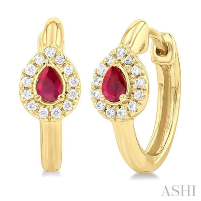 Pear Shape Gemstone & Petite Halo Diamond Huggie Fashion Earrings