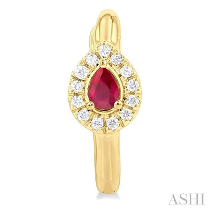 Pear Shape Gemstone & Petite Halo Diamond Huggie Fashion Earrings