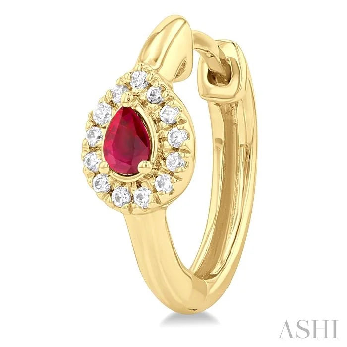 Pear Shape Gemstone & Petite Halo Diamond Huggie Fashion Earrings