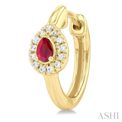 Pear Shape Gemstone & Petite Halo Diamond Huggie Fashion Earrings