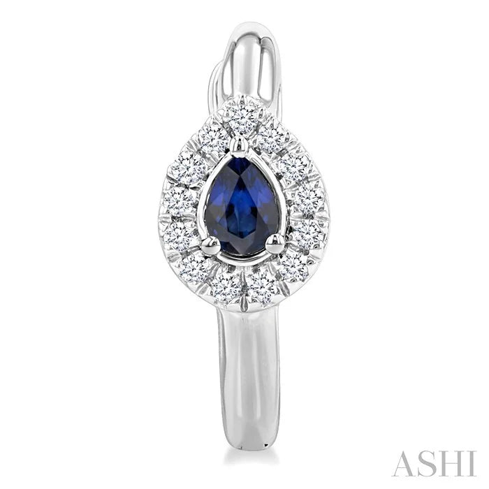Pear Shape Gemstone & Petite Halo Diamond Huggie Fashion Earrings
