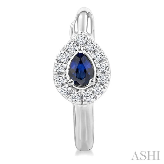 Pear Shape Gemstone & Petite Halo Diamond Huggie Fashion Earrings