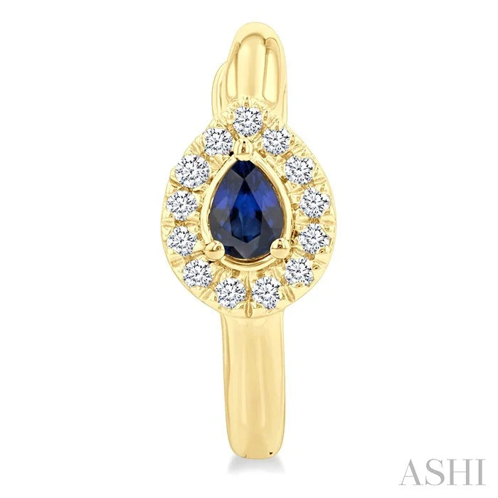 Pear Shape Gemstone & Petite Halo Diamond Huggie Fashion Earrings