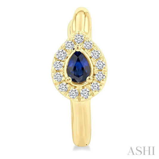 Pear Shape Gemstone & Petite Halo Diamond Huggie Fashion Earrings