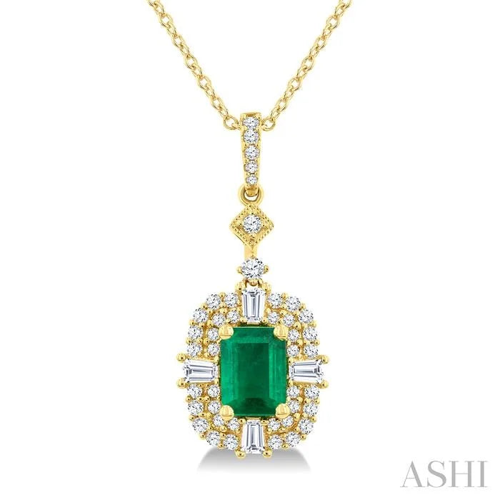 Emerald Shape Gemstone & Halo Diamond Pendant